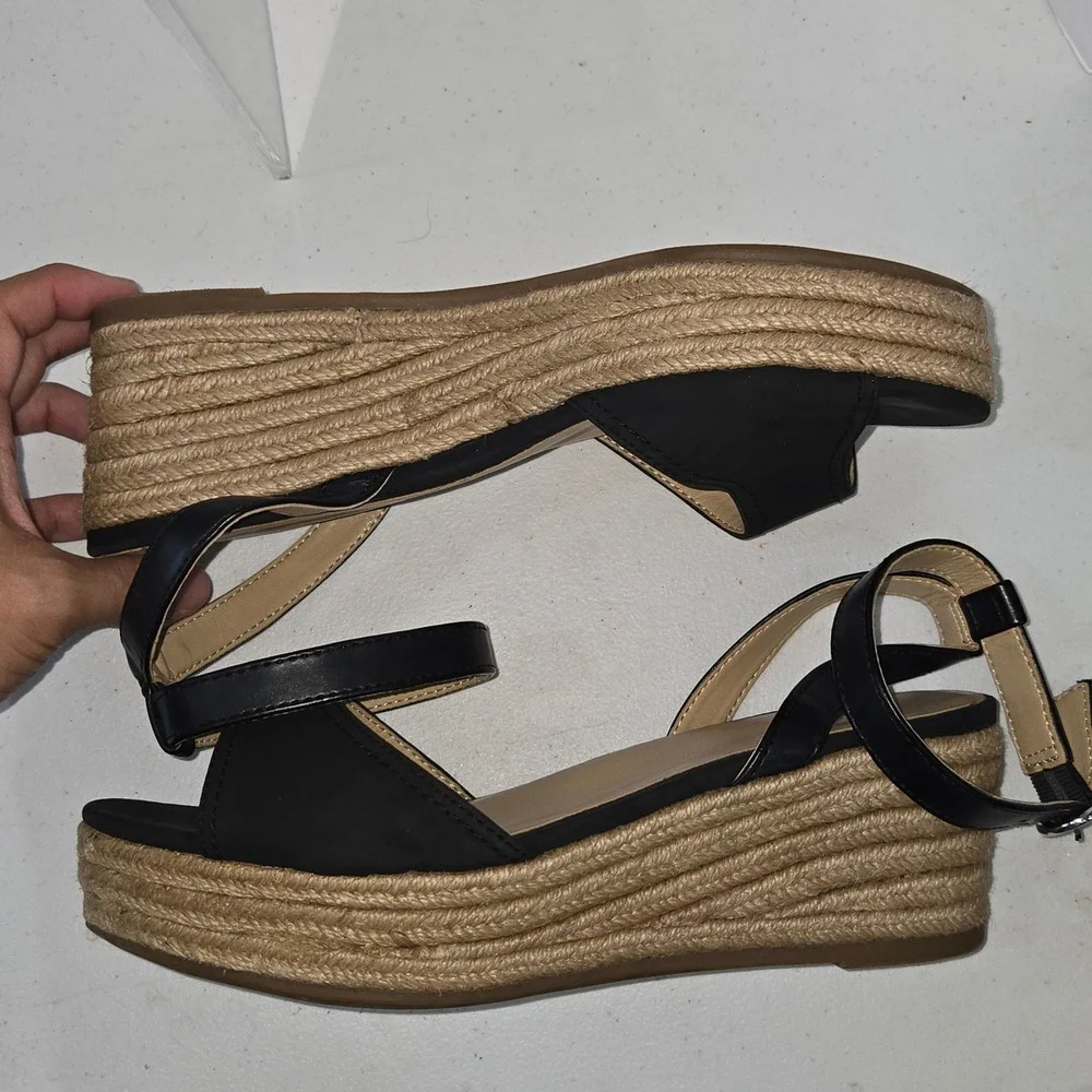 Naturalizer Bryar Black Espadrille Wedge Sandal Womens 8.5M Platform Ankle Strap